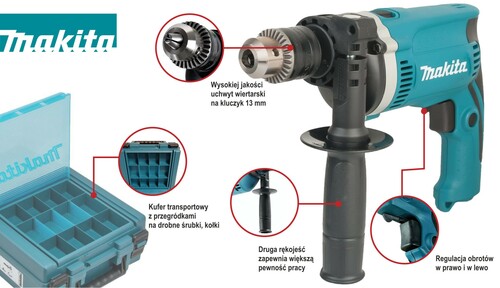Wiertarka udarowa 710W + walizka Makita HP1630K 13