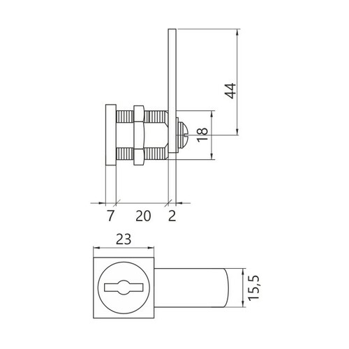 Zamek meblowy kwadratowy z ryglem prostym 19/20 EURO-LOCKS 0802 3