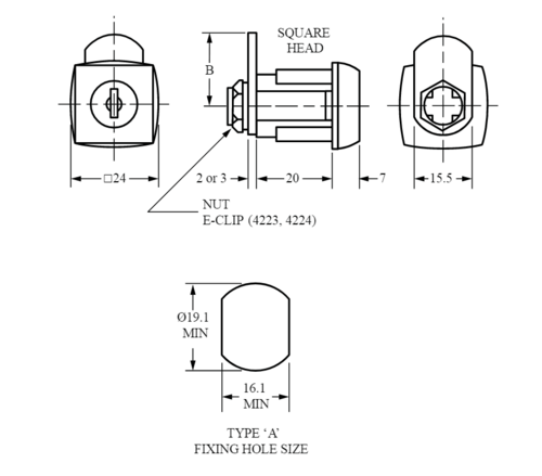 Zamek meblowy kwadratowy z ryglem prostym 19/20 EURO-LOCKS 0802 4