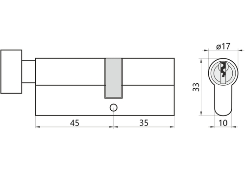 Wkładka do drzwi do zamka 45g/35 M&D A2 z gałką 2
