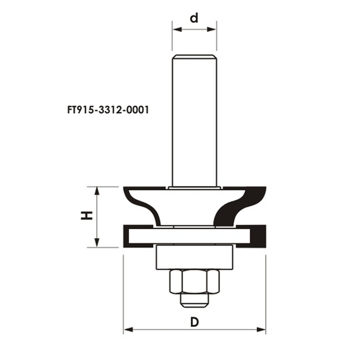 Frez kształtowy CNC PREMIUM D33xH19xd12 profil wzdłużny do ramek drzwi meblowych z łożyskiem dolnym GLOBUS 7