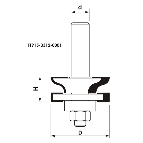 Frez kształtowy CNC PREMIUM D33xH19xd12 profil poprzeczny do ramek drzwi meblowych z łożyskiem dolnym GLOBUS 7