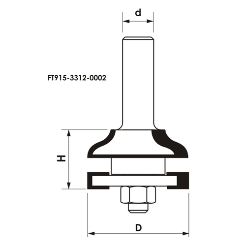 Frez kształtowy CNC PREMIUM D41xH25,4xd12 profil poprzeczny do ramek drzwi meblowych z łożyskiem dolnym GLOBUS 8