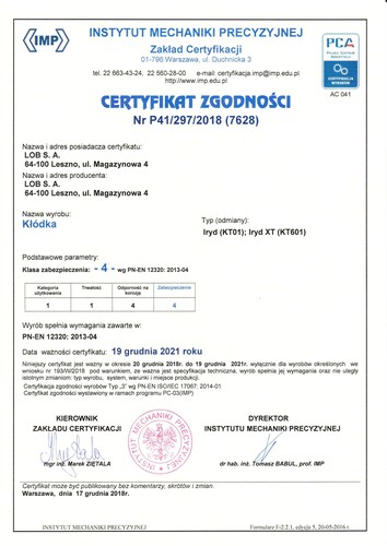 Kłódka znalowa trzpieniowa atestowana IRYD XT LOB KT601 3