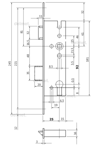 Zamek do drzwi 92/25 wpuszczany na wkładkę bębenkową BKS B 1314 0011 2