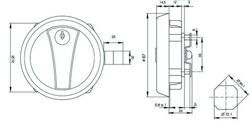 Zamek meblowy okrągły z ryglem odgiętym trzypunktowym SISO X-8813 2