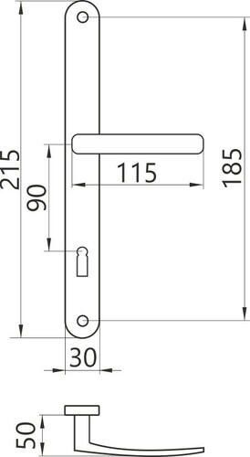 Klamka do drzwi z długim szyldem 90 KL Wisberg D1 brązowa 30x215 2