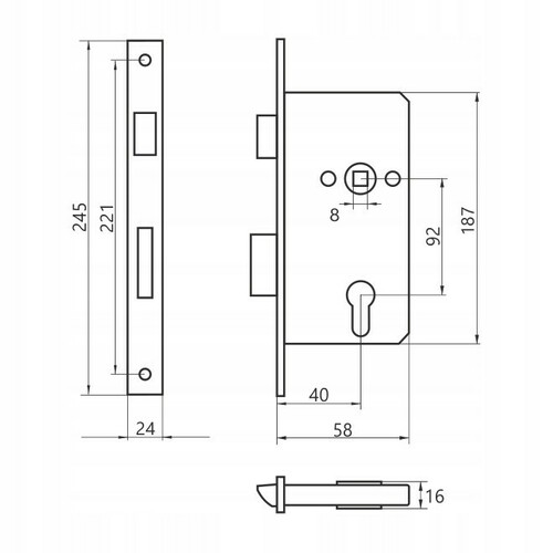 Zamek do drzwi 92/40 WB KFV 49PZW 2