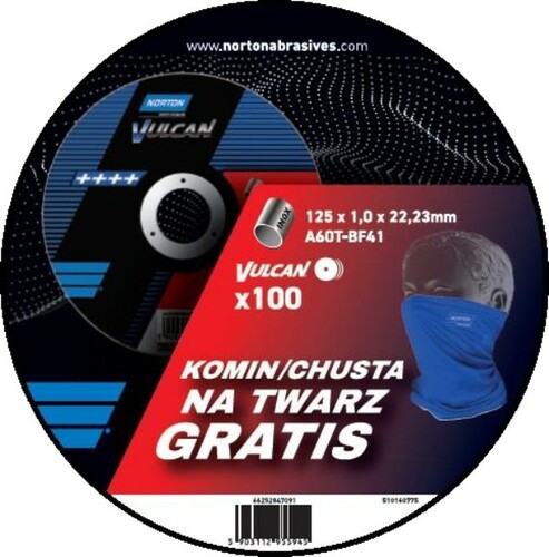 Pakiet 100 tarcz NORTON VULCAN INOX 125x1 + komin GRATIS 2