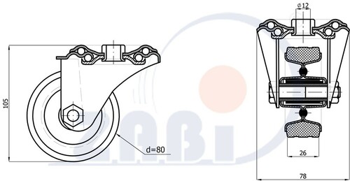 Koło d-80 otwór metal-guma 8 2