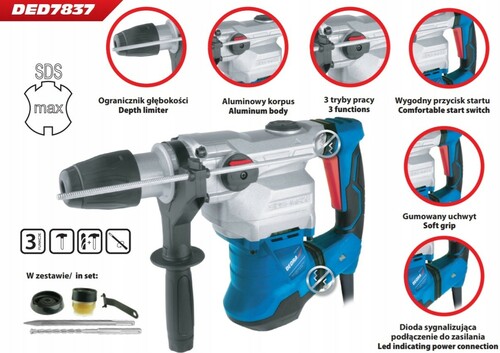 Młot udarowo-obrotowy 1500W SDS max  DED7837 3