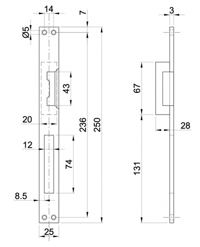 Elektrozaczep z pamięcią, 250x25mm 8-12 V AC lakierowany srebrny 2