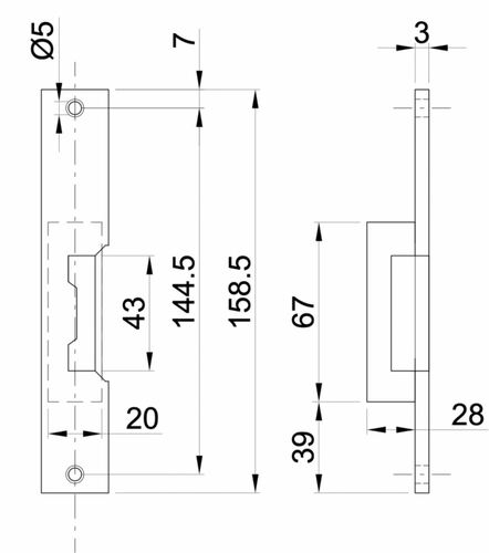 Elektrozaczep z pamięcią, 158x25mm 8-12 V AC lakierowany srebrny 2
