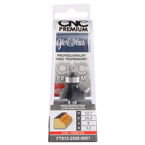 Frez kształtowy CNC PREMIUM D44,5xH20xd12 / RR8/R8 z łożyskiem dolnym GLOBUS 42
