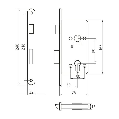 Zamek do drzwi 90/50 wpuszczany na wkładkę bębenkową wersja stolarska Metalplast Częstochowa ECONOMIC 2
