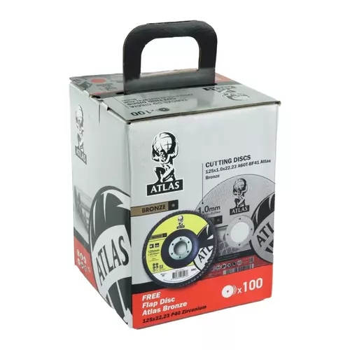 Zestaw 100 szt. tarcz do cięcia metalu 125x1x22,23 płaska Atlas 66252850224 + lamelka 125 GRATIS 4