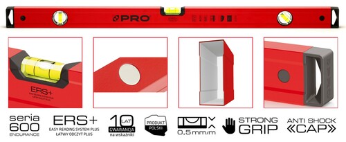 Poziomnica malowana poziom-pion magnes 200 cm PRO600 3-01-01-A3 2