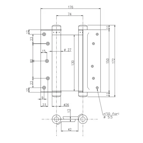 Zawias wahadłowy do drzwi 150 mm szary NOVET 2