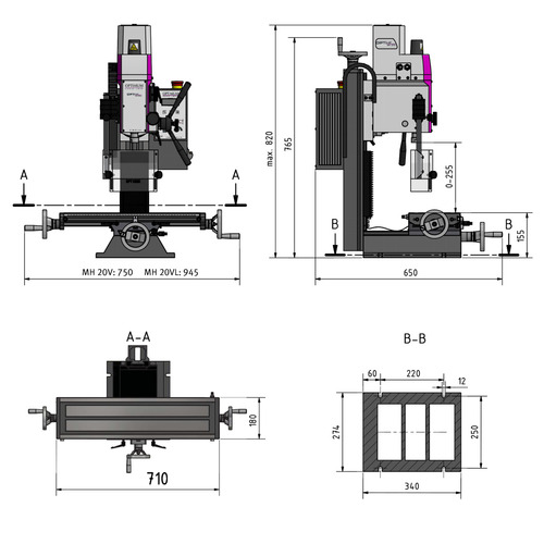 Wiertarko-frezarka Optimum OPTImill MH 20VLD 7