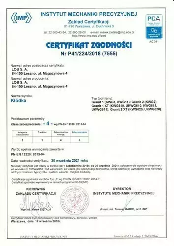 Kłódka jarzmowa z atestem LOB GRANIT 1 XT KWG610 4
