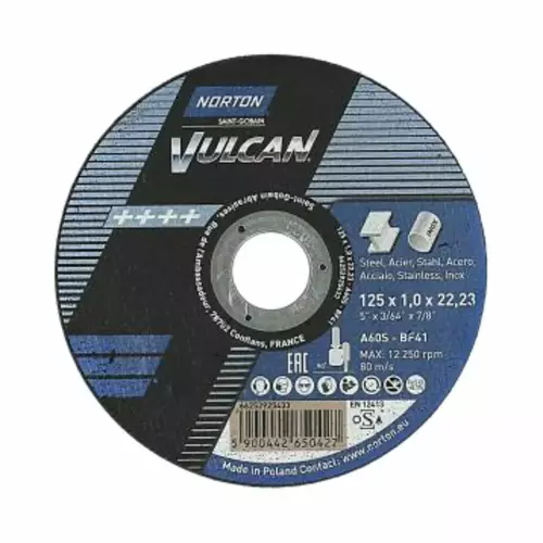 Zestaw 100 szt. tarcz do cięcia metalu 125x1x22,23 Vulcan płaska Norton 66252850520 + 2 krążki RazorStar P36 125mm GRATIS 3
