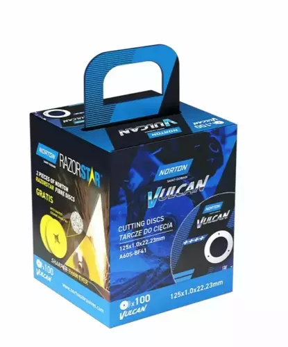 Zestaw 100 szt. tarcz do cięcia metalu 125x1x22,23 Vulcan płaska Norton 66252850520 + 2 krążki RazorStar P36 125mm GRATIS 5