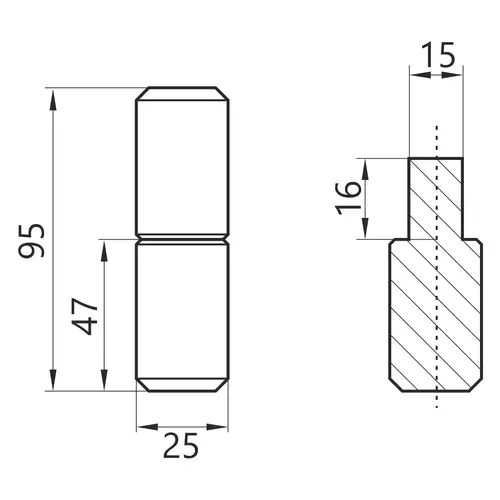Zawias toczony bez kulki 25x95 2