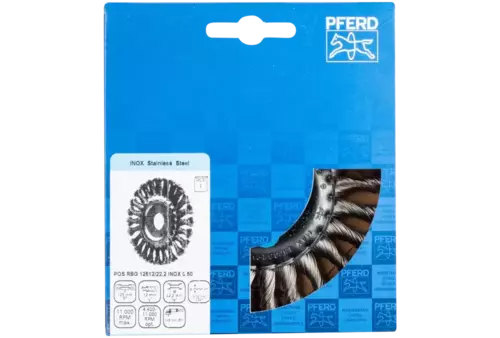 Szczotka tarczowa pleciona RBG Ø 125 × 12 × 22,2 mm, drut ze stali nierdzewnej Ø 0,50 mm do szlifierki kątowej 2