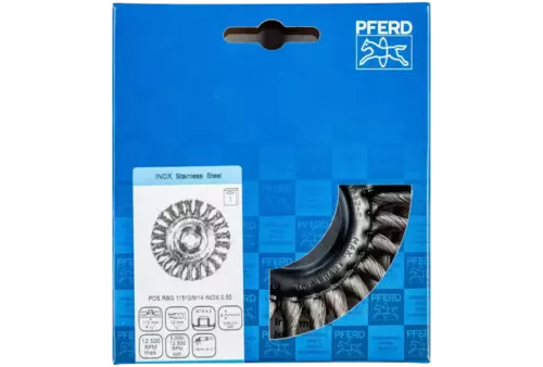 Szczotka tarczowa pleciona RBG Ø 115 × 12 mm M14 drut ze stali nierdzewnej Ø 0,50 mm do szlifierki kątowej 2