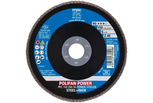 Ściernica listkowa POLIFAN POWER PFC 150 × 22,23 mm stożkowa Z40 SG STEELOX stal/stal nierdzewna 2