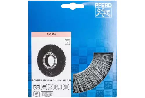 Szczotka tarczowa szeroka niepleciona RBU Ø150 × 25x różne otwory włókno SiC Ø0,55 mm ziarno 320 szlifierka stacjonarna 2