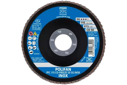 Ściernica listkowa POLIFAN PFC 115 × 22,23 mm stożkowa CO-FREEZE 50 SG INOX stal nierdzewna 2