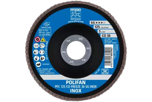 Ściernica listkowa POLIFAN PFC 125 × 22,23 mm stożkowa CO-FREEZE 36 SG INOX stal nierdzewna 2