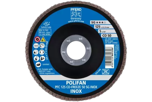 Ściernica listkowa POLIFAN PFC 125 × 22,23 mm stożkowa CO-FREEZE 50 SG INOX stal nierdzewna 2