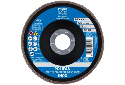 Ściernica listkowa POLIFAN PFC 125 × 22,23 mm stożkowa CO-FREEZE 80 SG INOX stal nierdzewna 2