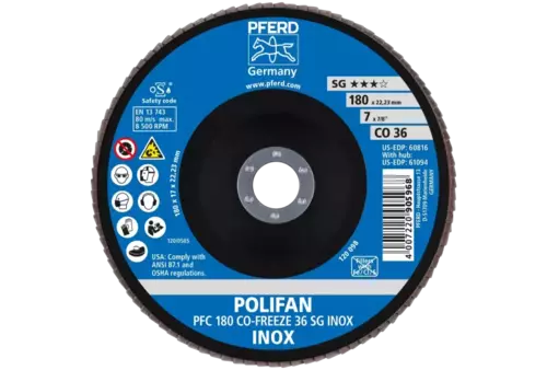 Ściernica listkowa POLIFAN PFC 180 × 22,23 mm stożkowa CO-FREEZE 36 SG INOX stal nierdzewna 2