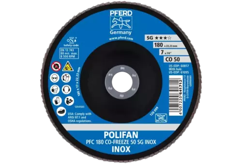 Ściernica listkowa POLIFAN PFC 180 × 22,23 mm stożkowa CO-FREEZE 50 SG INOX stal nierdzewna 2