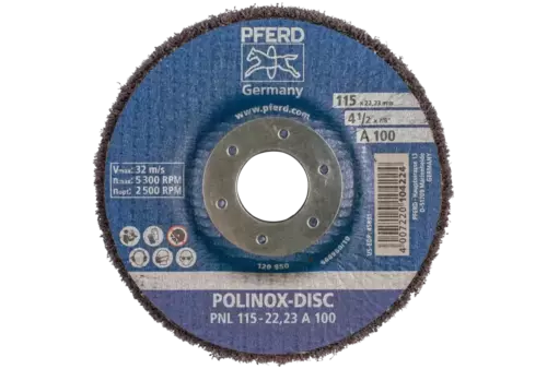 Dysk z włókniny POLINOX PNL Ø 115 mm do otworu Ø 22,23 mm A100 do szlifu dokładnego i wykańczania 3