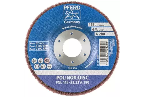 Dysk z włókniny POLINOX PNL Ø 115 mm do otworu Ø 22,23 mm A280 do szlifu dokładnego i wykańczania 3