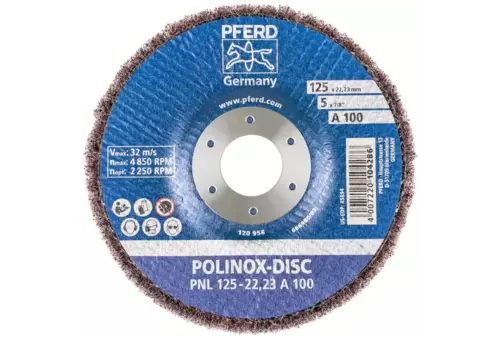 Dysk z włókniny POLINOX PNL Ø 125 mm do otworu Ø 22,23 mm A100 do szlifu dokładnego i wykańczania 3