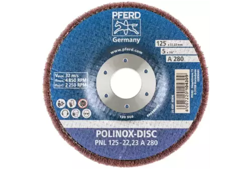 Dysk z włókniny POLINOX PNL Ø 125 mm do otworu Ø 22,23 mm A280 do szlifu dokładnego i wykańczania 3