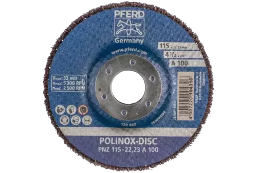 Dysk z włókniny POLINOX PNZ Ø 115 mm do otworu Ø 22,23 mm A100 do szlifu dokładnego i wykańczania 3