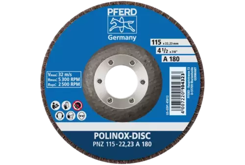 Dysk z włókniny POLINOX PNZ Ø 115 mm do otworu Ø 22,23 mm A180 do szlifu dokładnego i wykańczania 3