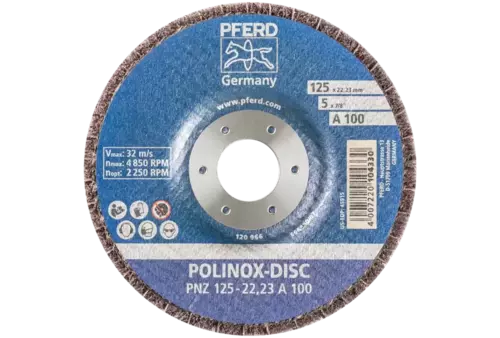 Dysk z włókniny POLINOX PNZ Ø 125 mm do otworu Ø 22,23 mm A100 do szlifu dokładnego i wykańczania 3