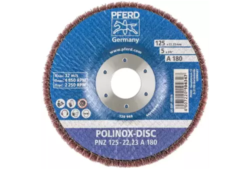 Dysk z włókniny POLINOX PNZ Ø 125 mm do otworu Ø 22,23 mm A180 do szlifu dokładnego i wykańczania 3