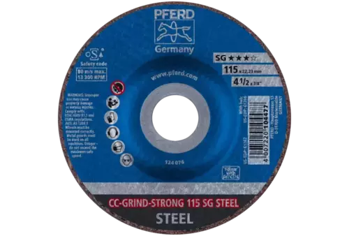 Tarcza do szlifowania metalu 115x22,23 CC-GRIND STRONG SG STEEL wypukła Pferd 64181115 2
