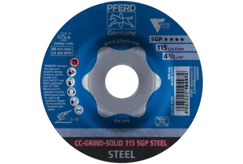 Tarcza do szlifowania metalu 115x22,23 CC-GRIND SOLID SGP STEEL wypukła Pferd 64187116 2