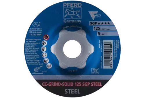 Tarcza do szlifowania metalu 125x22,23 CC-GRIND SOLID SGP STEEL wypukła Pferd 64187126 2