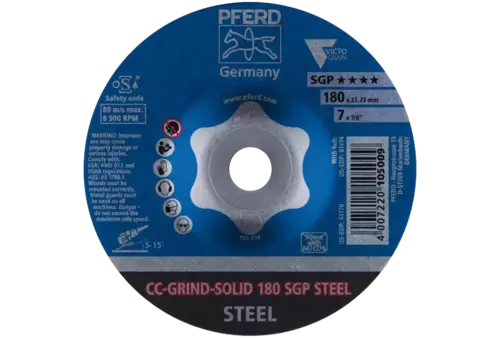 Tarcza do szlifowania metalu 180x22,23 CC-GRIND SOLID SGP STEEL wypukła Pferd 64187180 2