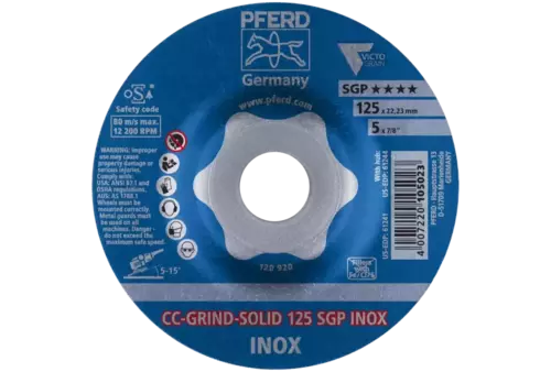 Tarcza do szlifowania metalu 125x22,23 CC-GRIND SOLID SGP INOX wypukła Pferd 64189125 2